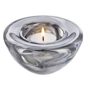 Pair of Kosta Boda Atoll Gray Hurricanes, NIB